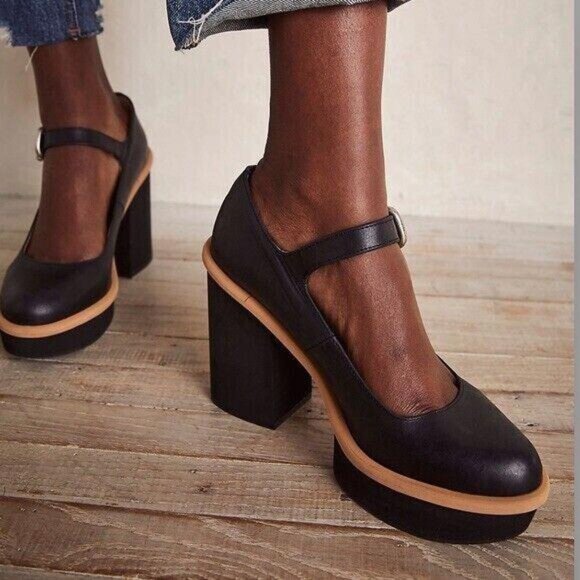 Free People Shoes - NWOT Free People Maggie MJ Black Leather Platforms Size 38 SOLD